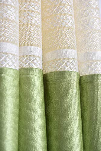 Image of LaVichitra 1 Piece Premium Window Curtain with Floral Net - 5ft, Green