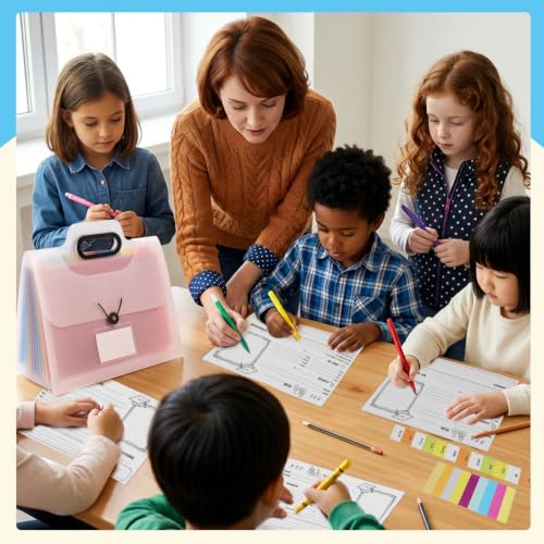 Caja de recuerdos escolares para niños K-12, álbum de fotos y libro de recuerdos del primer y último día de clases, cuaderno de recuerdos preescolar a 12.° grado, organizador de archivos con 13 bolsillos y asa miniatura 5