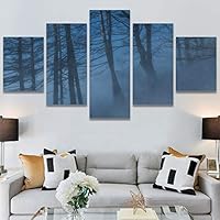 SIGNWIN 5 Panel Canvas Wall Art Foggy Trees for Home Decorations Ready to Hang - 60