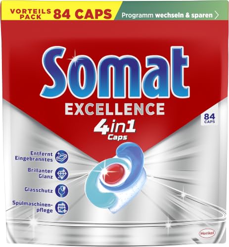 Somat Excellence 4in1 Caps (84 Caps), schnellauflösende Spülmaschinen Caps für brillanten Glanz auch im Niedrigtemperatur… – Ansicht 1