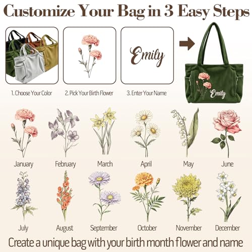 Bolso Tote personalizado de pana con bolsillo y cierre miniatura 3