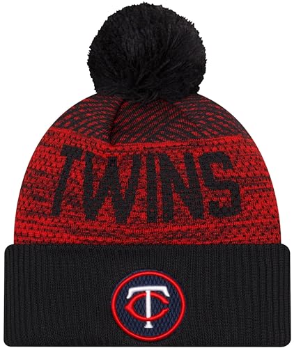 New Era MLB Official Team Color Primary Logo Cold Weather Clubhouse Pom Knit Beanie Hat - Minnesota Twins Navy