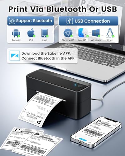 Image of Phomemo Bluetooth Shipping Label Printer, 241BT 4X6 Wireless Thermal Label Printer for Small Business, Labels Printers for Shipping Package, Compatible with iPhone, Android, Amazon, Shopify, Black
