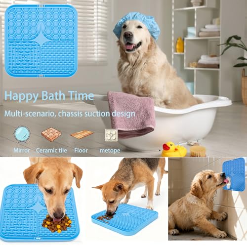 HAYGEM 2 Stück Schleckmatte Katze Fütterung, Leckmatte Hund mit Rutschfesten Saugnäpfen, Slow Feeder Hund, Inklusive Schaberbürste, Lila und Blaue Futtertröge Eignen Sich zum Baden und Putzen