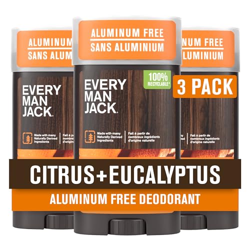 Image of Every Man Jack Citrus + Eucalyptus Men's Deodorant - Stay Fresh with Aluminum Free Deodorant For all Skin Types - Odor Crushing, Long Lasting, with Naturally Derived Ingredients - 3oz (3-Pack)