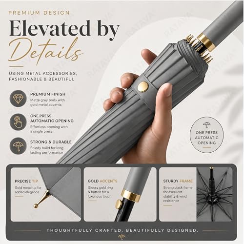 Image of Extra Large 24 Ribs Golf Umbrella - Automatic Open Long Handle, Heavy Duty Windproof Double Canopy, Waterproof & UV Protection Stick Umbrella for Men & Women 1pc