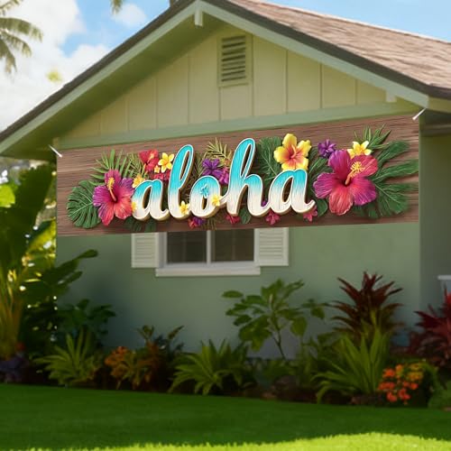 Image of Nuxovilar Aloha Banner Hawaiian Party Decorations 78.7x17.7Inches