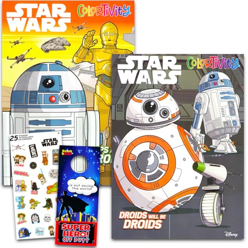 Star Wars Libri da colorare per bambini - Bundle con 2 Star Wars Droids Coloring Book Feat. C3PO, R2D2, BB8 Plus adesivi, altro | Star Wars Activity Set per ragazzi e ragazze