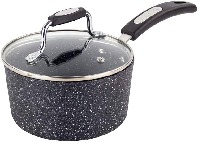 Scoville Neverstick 16cm Saucepan - Non-Stick, Anti-Scratch, Easy to Clean, Soft Touch Handle, Small Cooking Pot with Vented Glass Lid, Black