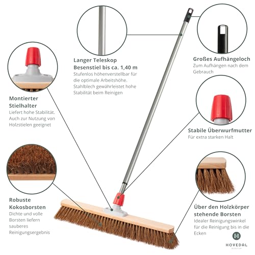 Kokosbesen 60 cm mit Stiel, Besen Kokos mit Teleskopstiel, Straßenbesen breit mit Kokosborsten, Saalbesen Kokos, Besen mit Kokosborsten, Kehrbesen mit Naturfaser – Bild 3