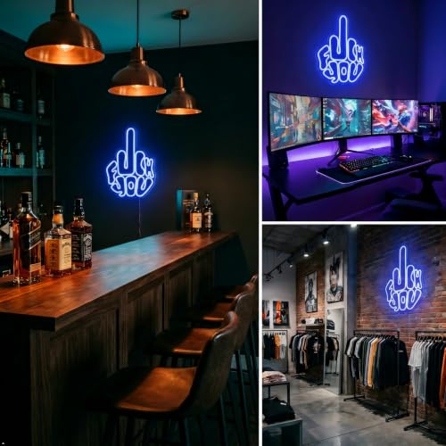 Image of Letters Gesture Neon Signs for Wall Blue LED Neon Lights USB Neon Wall Light Neon Bar Light Up Sign for Bedroom Party Pub Game Zone Decoration