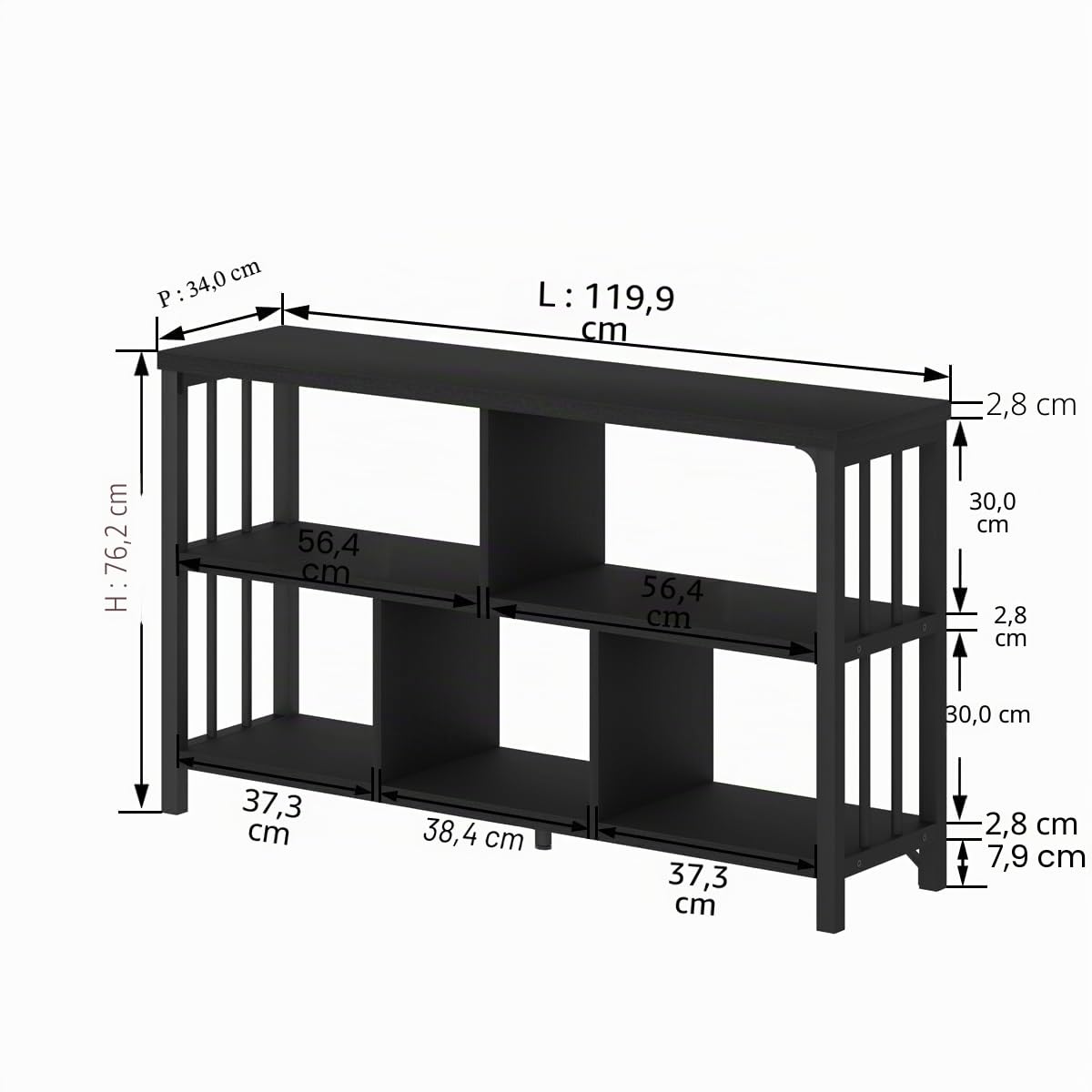 IBF Bibliothèque 5 Cubes 120cm métal Rustique Rangement Basse Chêne Noir | Étagère Cubique Cadre Métal Renforcé Panneau Anti Rayure Pieds Ajustables Autoportant sans Perçage Rangement Manga Plantes