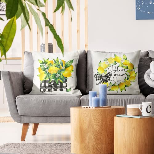 Onerisly Summer Lemon Pillow Covers 18X18 Inches Set Of 4, Throw Pillow Covers, Spring Summer Pillow Covers 18X18, Spring Decorations For Home, Outdoor Home Decor #TOP4