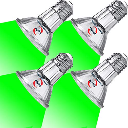 Explux Led Par20 Green Flood Light Bulbs, 60W Equivalent Direct Led Color Emission, Full-Glass Waterproof & Anti-Ageing, Dimmable, Green Colored Spotlight, 4-Pack #TOP13
