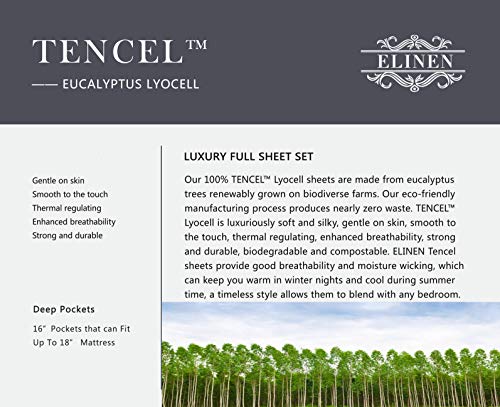 Elinen 100% Tencel Sheet Set - Queen Size 4 Piece Sheets With Deep Pockets Up To 18 Inches - Luxuriously Cooling, Super Soft & Silky Sateen Weave Lyocell Bed Sheets In White (Queen) #TOP2