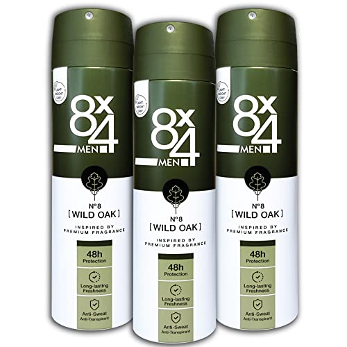 Pack de 3 unidades de 8 x 4 para hombre, spray antitranspirante N°8 Wild Oak 3 x 150 ml