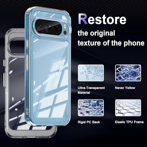 Image of Case for Google Pixel 9 /Pixel 9 Pro, Military Grade Drop Protection Phone Case, Yellowing Resistant, Anti-Scratch Hard PC Back, Shockproof Hard Ultra-Thin Protective Cover, Clear