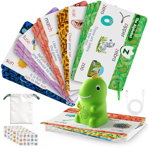 Phonics Dinosaur Talking Flash Cards Set | Learn to Read | Smart Dino Reader 72 Cards 592 Words 148 Sentences 90 Stickers | Early Reading & Vocabulary Toy for Kids Ages 3-6 (Hophopfun)