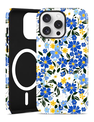 Coque de téléphone à fleurs pour iPhone 11 Pro Max compatible MagSafe - Protection TPU bleu