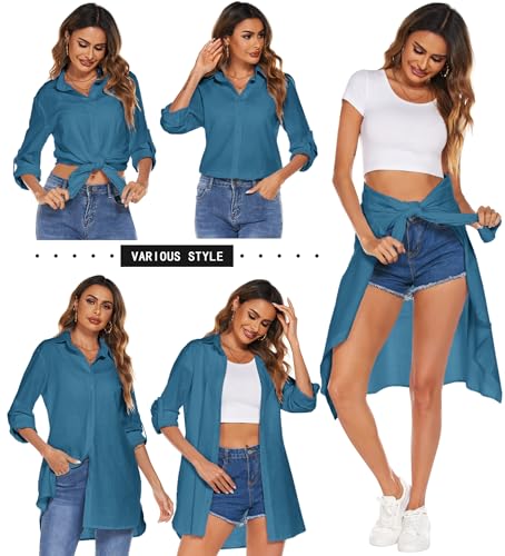Image of HOTOUCH Women Boyfriend Shirts Button Down Long Sleeve Blouse Cuffed Sleeve Collared Shirt