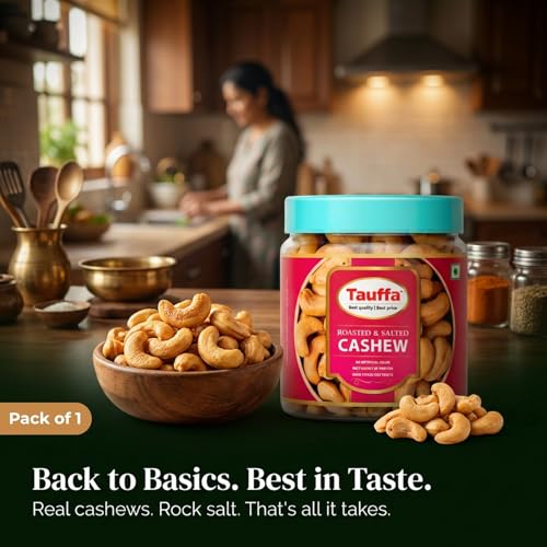 Image of Tauffa Premium Roasted & Salted Cashews 250g | Crunchy Whole Kaju with Rock Salt | Natural Kaaju Nuts | No Added Oil | Healthy Snack