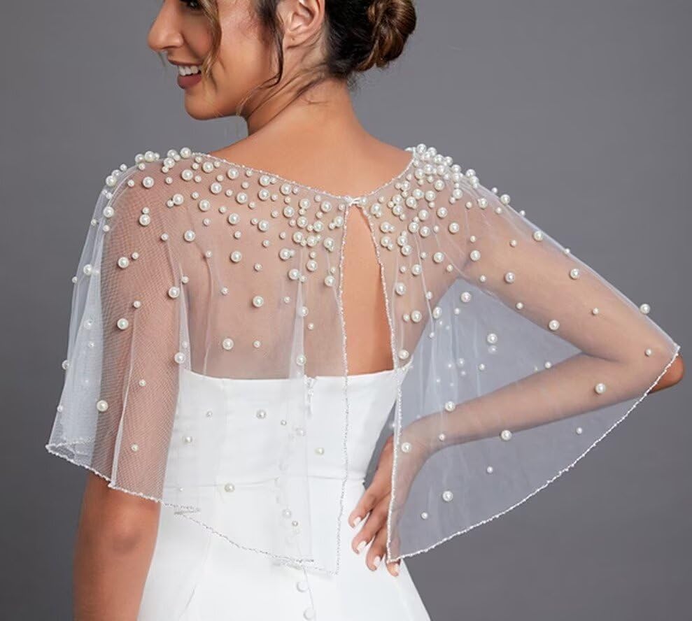 Women Pearls Wedding Capes Shawl Wrap Shrug Bridal Dress Jackets Flapper Bolero Cover Up4