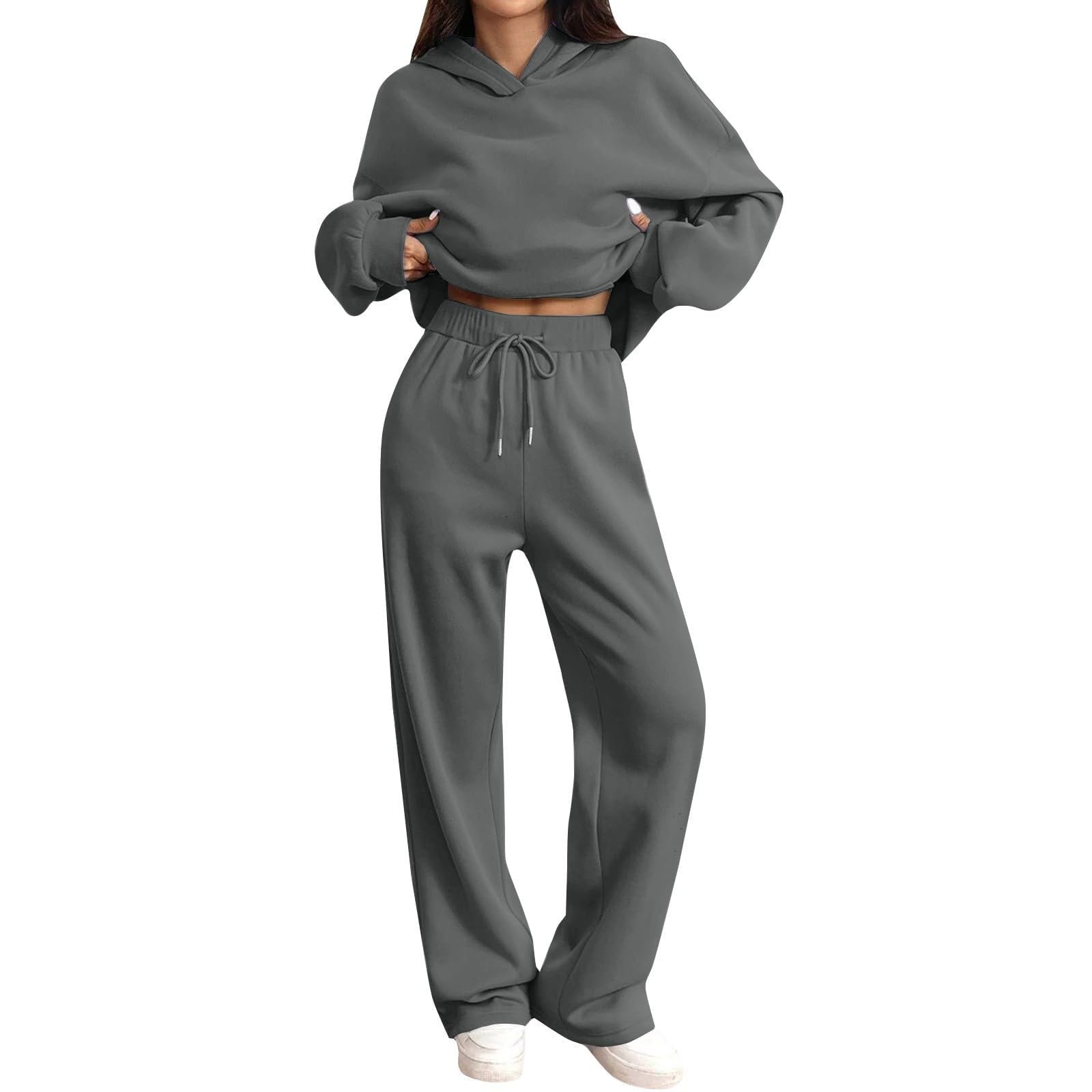 Conjunto de chándal de dos piezas de color liso para mujer, sudadera y pantalones de correr, ropa deportiva para primavera, otoño e invierno, trajes de ocio para mujer