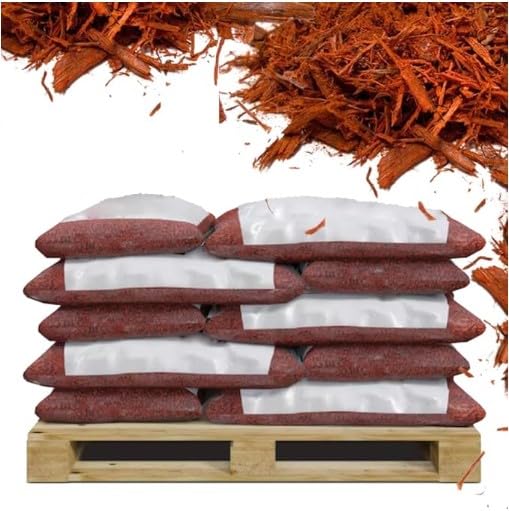 6 Large Bags of Premium Wood Much (1.5 Cubic Ft Each - 9 Cubic Ft Total) Organic Premium Mulch for All Your Landscaping Projects - Choose Your Color - Black - RED - Brown (Red)