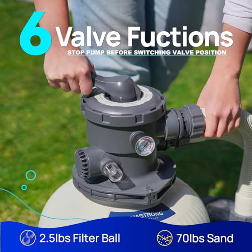 Image of AQUASTRONG 14in Sand Filter Pump for Above Ground Pool, 2 /3 HP Pool Pumps Above Ground 3000 GPH for Pools up to 13000 GAL, Sand Pool Filter with 6-Way Valve, Improved Circulation and Filtration