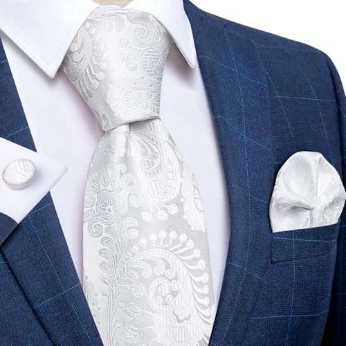 Image of DiBanGu Mens Paisley Tie Set Silk Woven Jacquard Necktie and Pocket Square Cufflinks Gift Set for Wedding Bussiness