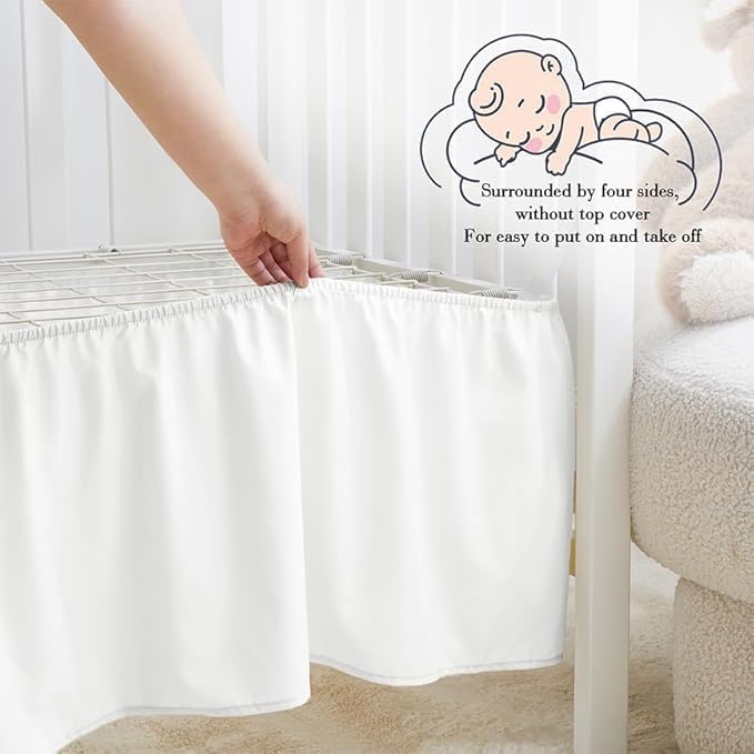 Mini Crib Ruffle Bed Skirt (24” x 38”) with 10” Inch Drop Dust Ruffle for Baby Boys or Girls Nursery Crib Toddler Bed Skirt Microfiber Fabric - White Solid