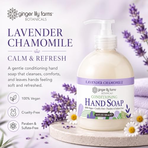 Image of Ginger Lily Farms Botanicals Conditioning Liquid Hand Soap Refill, 100% Vegan & Cruelty-Free, Lavender Chamomile Scent, 16.9 Fl Oz