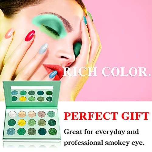 Green Eyeshadow Palette,Eye Shadow Plattet,15 Colors Professional Makeup Palette,Matte Glitter Highly Pigmented Eyeshadow Palette For Eye Makeup, Long Lasting Waterproof Colorful Eye Shadow Powder #TOP6