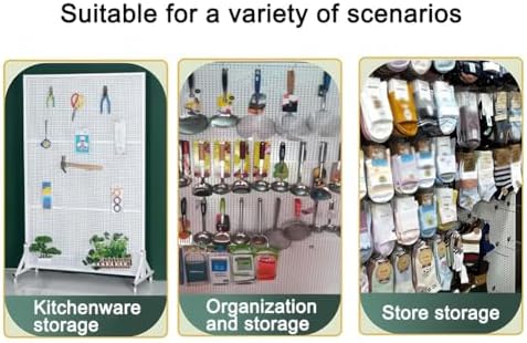 Movable Metal Pegboard Display Stand with Wheels, 20 Hooks, Freestanding Organizer Rack for Garage, Crafts & Retail - T-Base Design, 80x40x150 cm