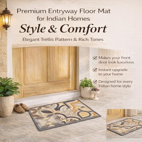Image of Matz&More Tiles Earth Floor Mat | 40x60 CM | Beige Pastel | Nylon Tufted Gel Baking Anti-Slip | Doormat for Home Entrance, Kitchen & Bedroom