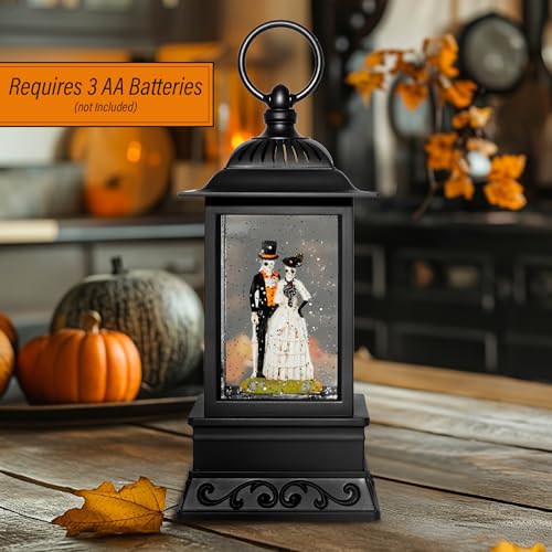 10.5" Skeleton Bride and Groom Glitter Halloween Lantern — view 4