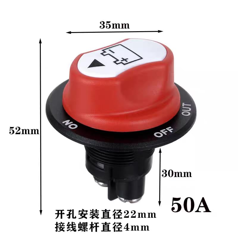 1PC 50A 12-72V Battery Disconnect Switches, Knob Button Power Current Breakers for Marine, Car, Off-Road Vehicle, Truck, RV