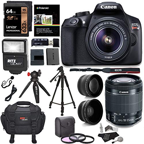 Canon EOS Rebel T6 Digital SLR Camera Kit with EF-S 18-55mm f/3.5-5.6 IS II Lens + Polaroid .43x Super Wide Angle & 2.2X HD Telephoto Lens + 50' & 8' Polaroid Tripods + Memory Cards + Accessory Bundle