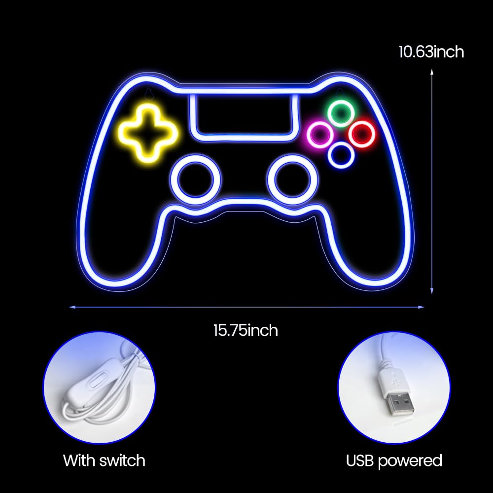 Insegna Neon LED per Gamer, Decorazione per Stanza dei Giochi e Camera Ragazzo, Miglior Regalo per Videogiocatori, Bambini e Adolescenti (15.75x10.63in)