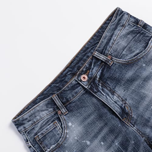 Men's Casual Jeans Mid Waist Slim Fit Monkey Wash Whiskers Ripped Stretchable Denim Pants3