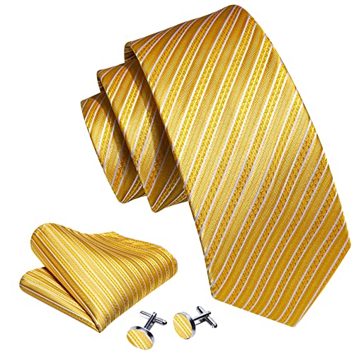 Image of Barry.Wang Man Stripe Ties Set Silk Woven Pocket Square Necktie Cufflinks Formal Party Business