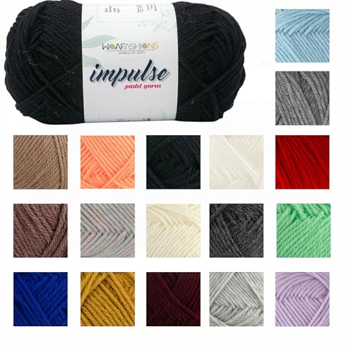 Image of WOAFashions Impulse Hand Knitting & Crochet Yarn, Premium Acrylic, 4 : Medium (Black) (2x100gms / 3.5oz / 200mtr / 218yds)