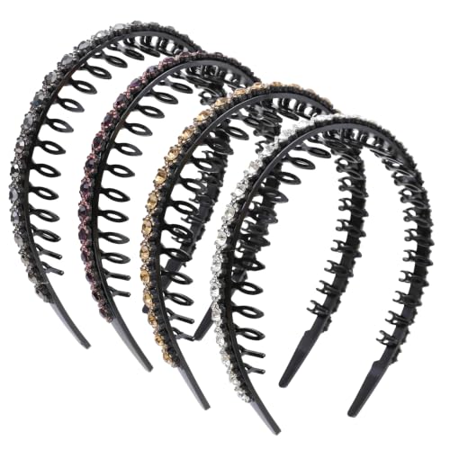 Cutewing Rhinestone Headband Teeth Comb,4PCS Sparkly Hair Bands