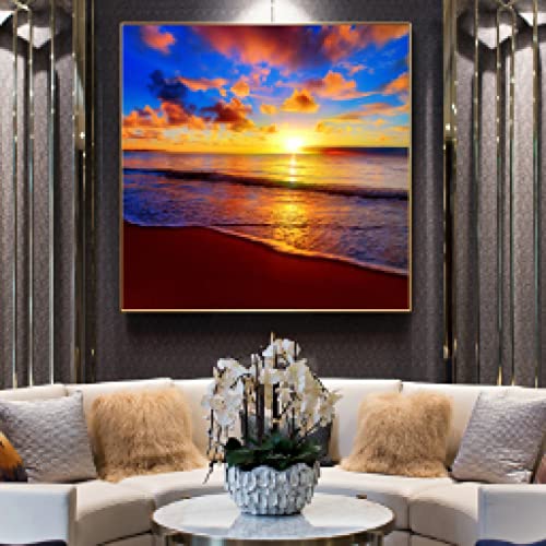 Peinture paysage marin sur toile pour un salon lumineux affiche lever du soleil zen 40x40cm