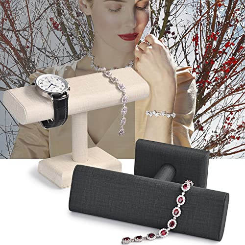Oirlv Premium Leather Watch Display Stand T-bar Showcase Jewelry Display Holder Home Chain Bracelet Bangle Organizer (Black) - Image 3