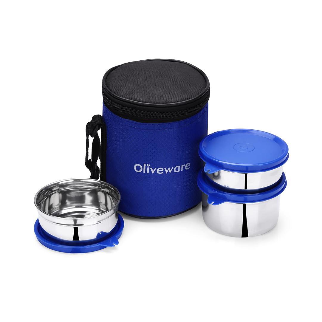 oliveware Lovely Stylo Lunch Box, Leak Proof & BPA Free Lid, 3 Stainless Steel Containers (2x290ml & 450ml), Fabric Jacket - Blue (B07XNCMTRH) Amazon Price History, Amazon Price Tracker