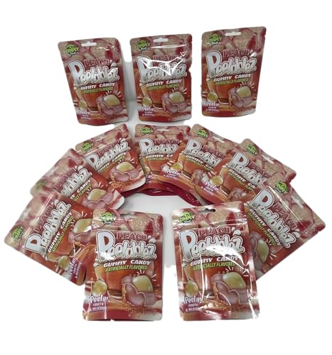 Peelable Peach Gummies Pack of 12 - Resealable 2.46 Oz Each, 3D Gummies, Peach Peeling Candy, Peelable Gummies Layered for Delicious Fruity Snack - Peelable Candy