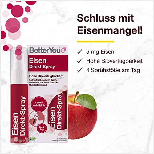 BetterYou Eisen Direkt Spray - gut verträglich durch Aufnahme über die Mundschleimhaut - hohe Bioverfügbarkeit - leckerer Apfelgeschmack - die praktische Alternative zu Tabletten - vegan, 25ml – Bild 4