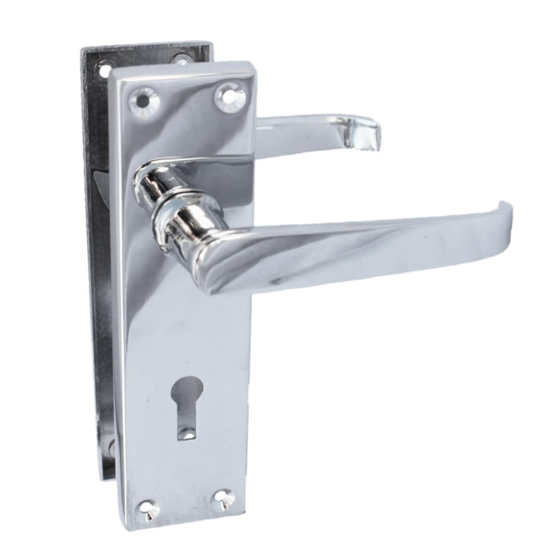 Epsom Door Handle Silver Victorian Lock Straight Polished Chrome Door Handles - Internal Latch Handle Sets 3 Lever Mortice Sash Lock Internal Door Handles For Internal Doors (Pair Of Handles)