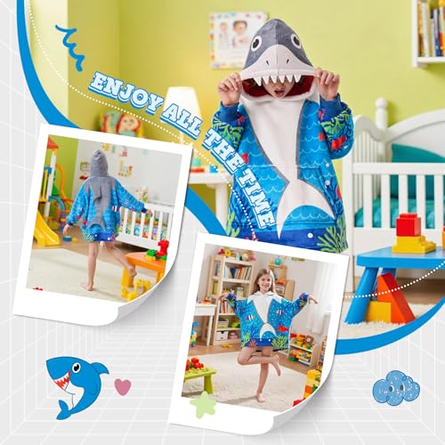 MIZZEO Kids Wearable Blanket Hoodie, Oversized Sherpa Wearable Blanket with Hood Pocket and Sleeves for Toddlers, Cute Hoodies 6-10 Year Old Girls Youth Birthday Gifts (shark)